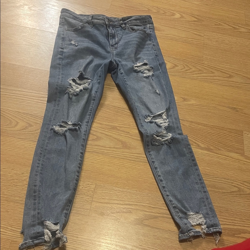 American Eagle Outfitters Blue Ripped Skinny Jeans